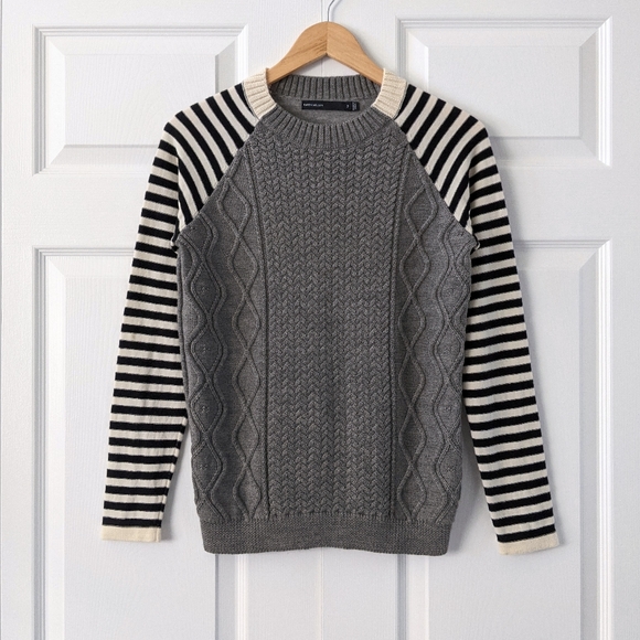 Karen Millen Sweaters - Karen Millen Wool Cable Knit Striped Sleeve Sweater